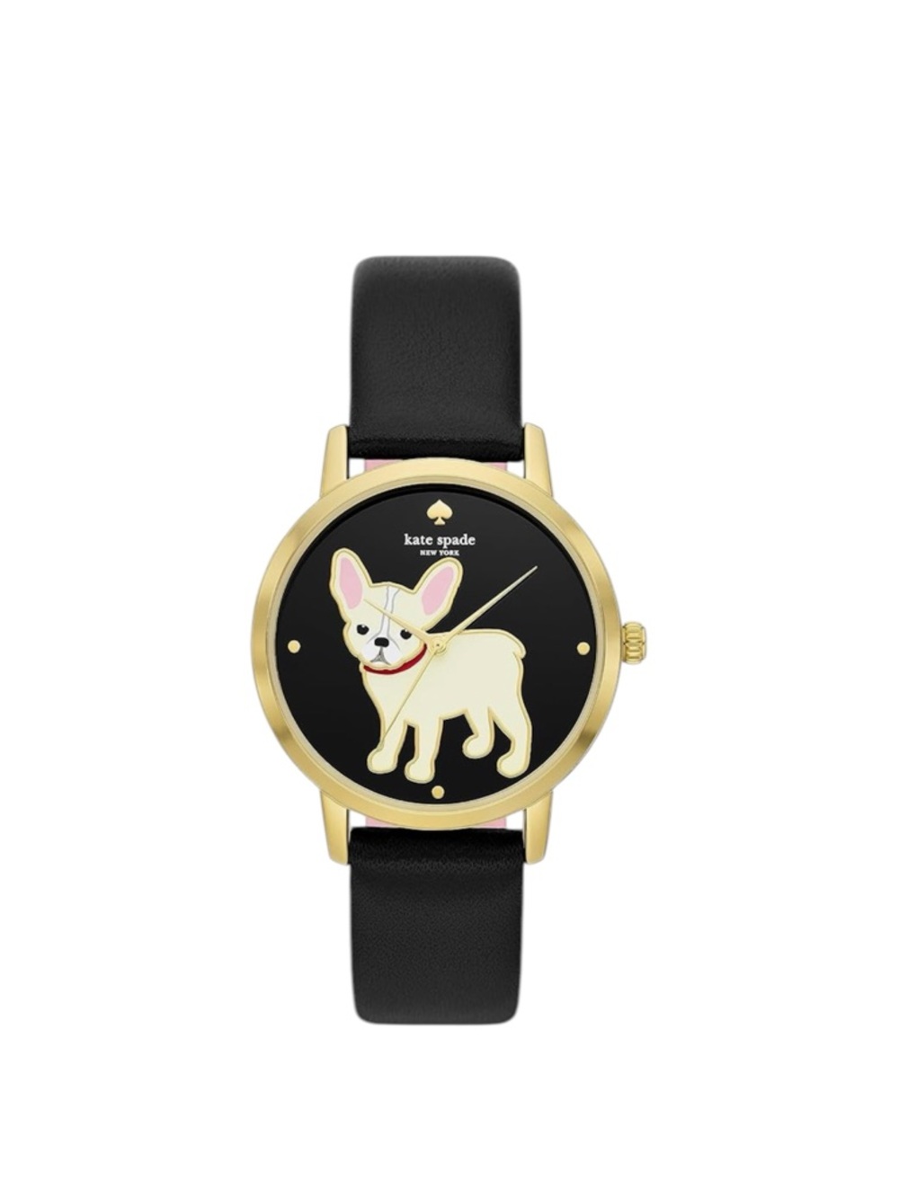 NEW!!Kate Spade New York Women's Metro Three-Hand Puppy Black Leather Band Watch